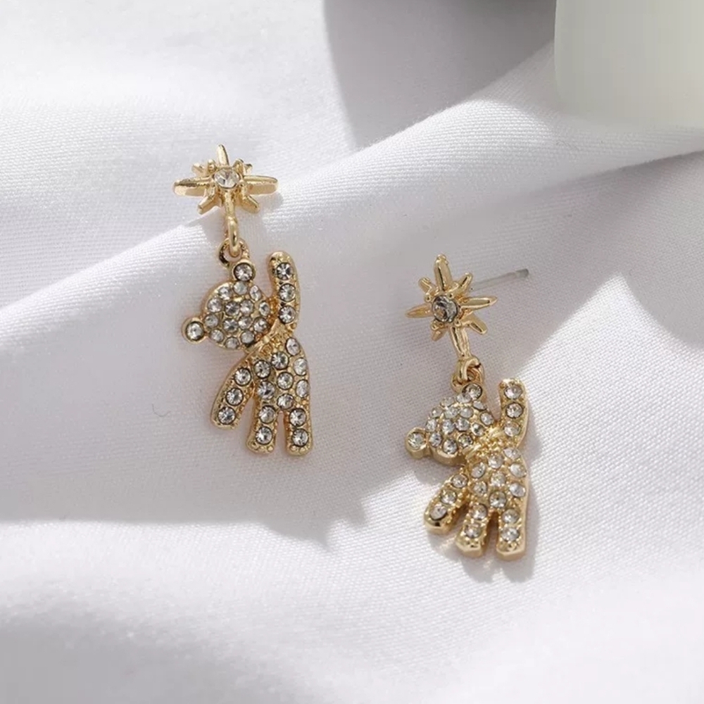 S925 Silver Needle "Celestial Teddy" Pave Diamond Earrings
